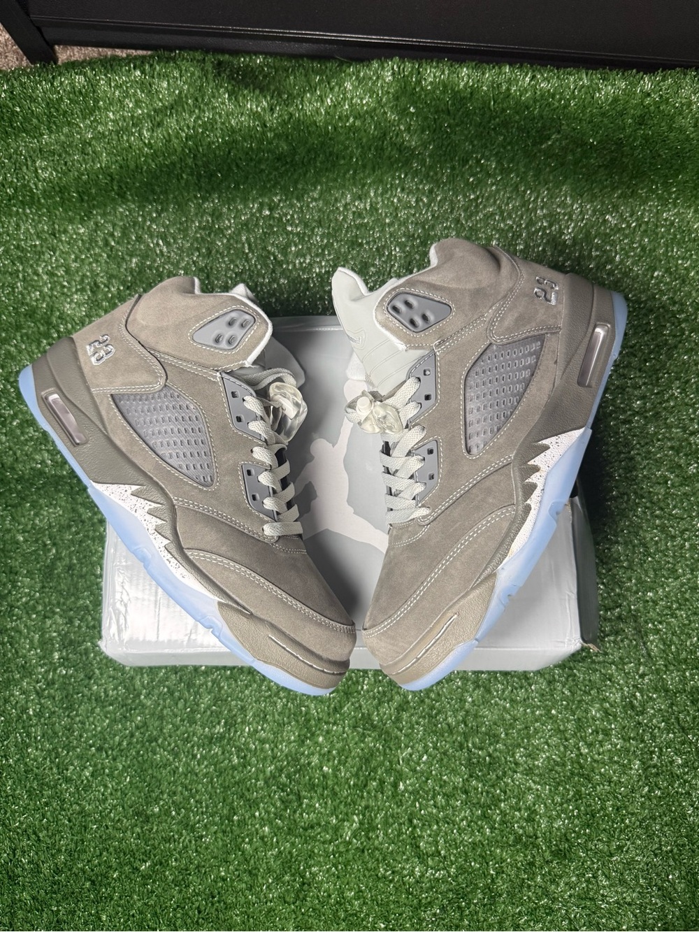 Jordan Men's Suede High-Top Sneakers in Light Gray and Ice Blue